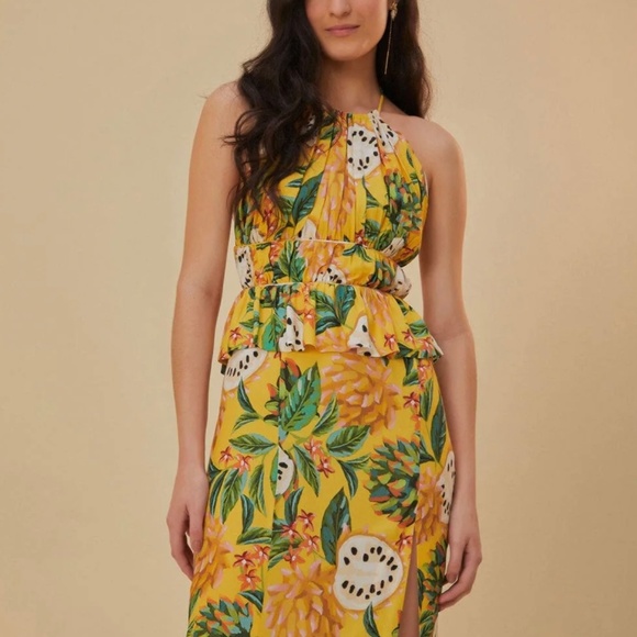 FARM RIO Biriba Sleeveless Midi Dress Yellow SZ XL - Picture 3 of 16
